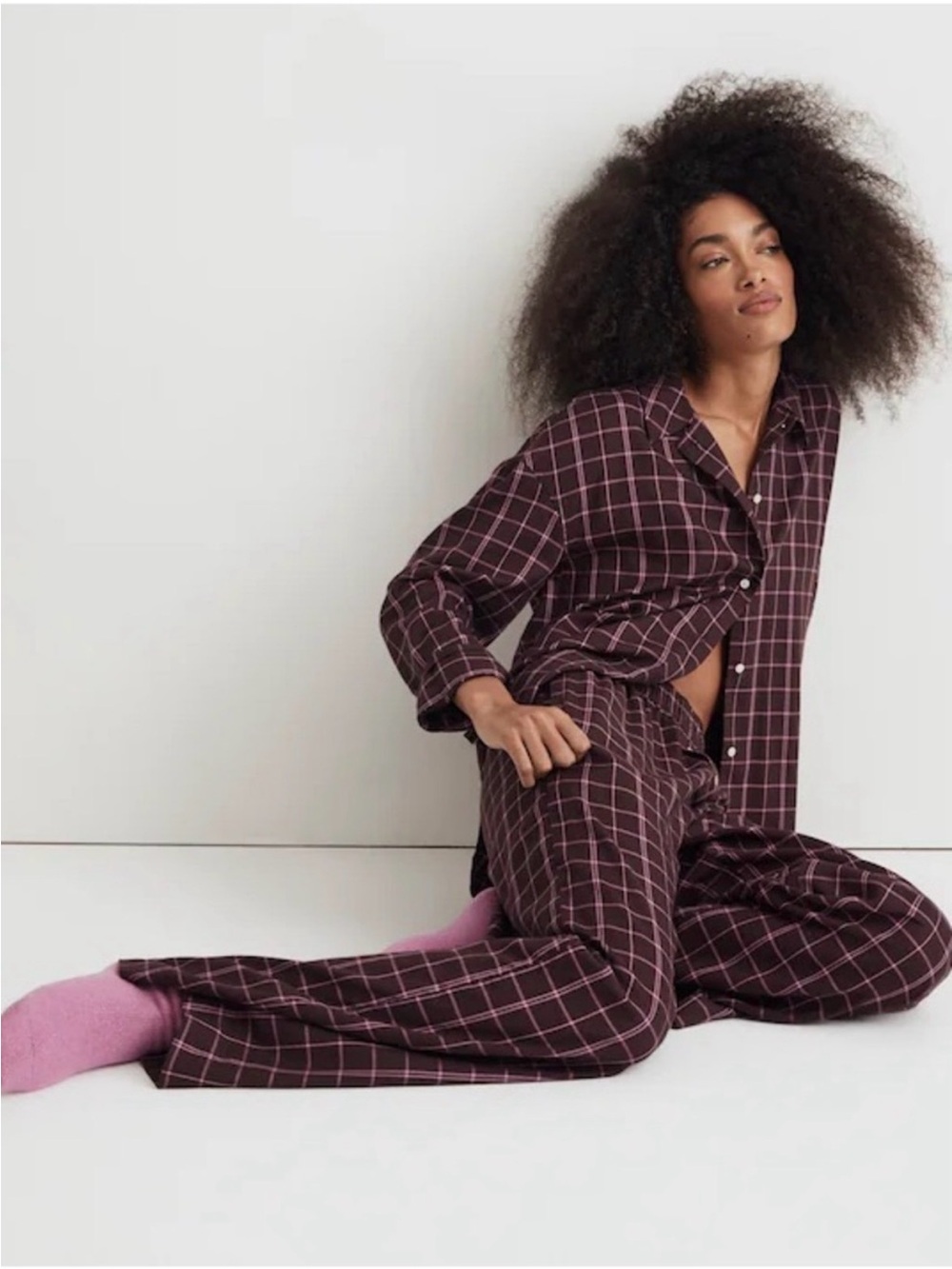 Madewell Women's Plaid Flannel Pajama Set In Chocolate Raisin Size Small